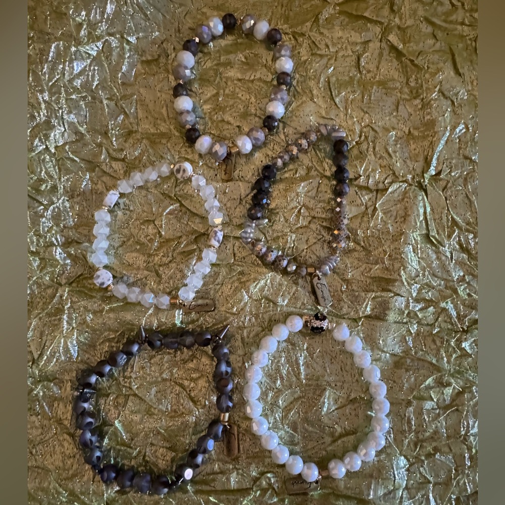 Ermish Grey, White & Silver Bracelets